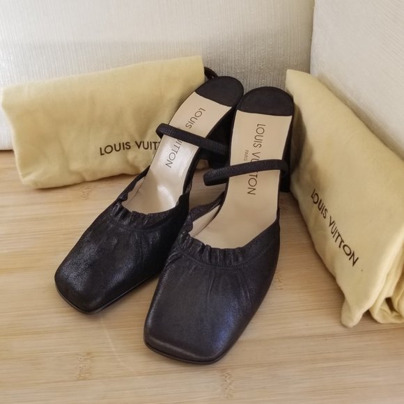 Authentic Louis Vuitton Metallic Black Slingback - Picture 2 of 5